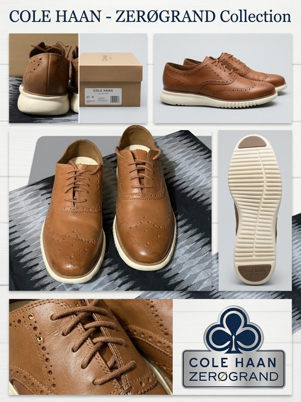 Cole Haan ZERØGRAND Men’s Brown Wingtip Oxford Sz. 9